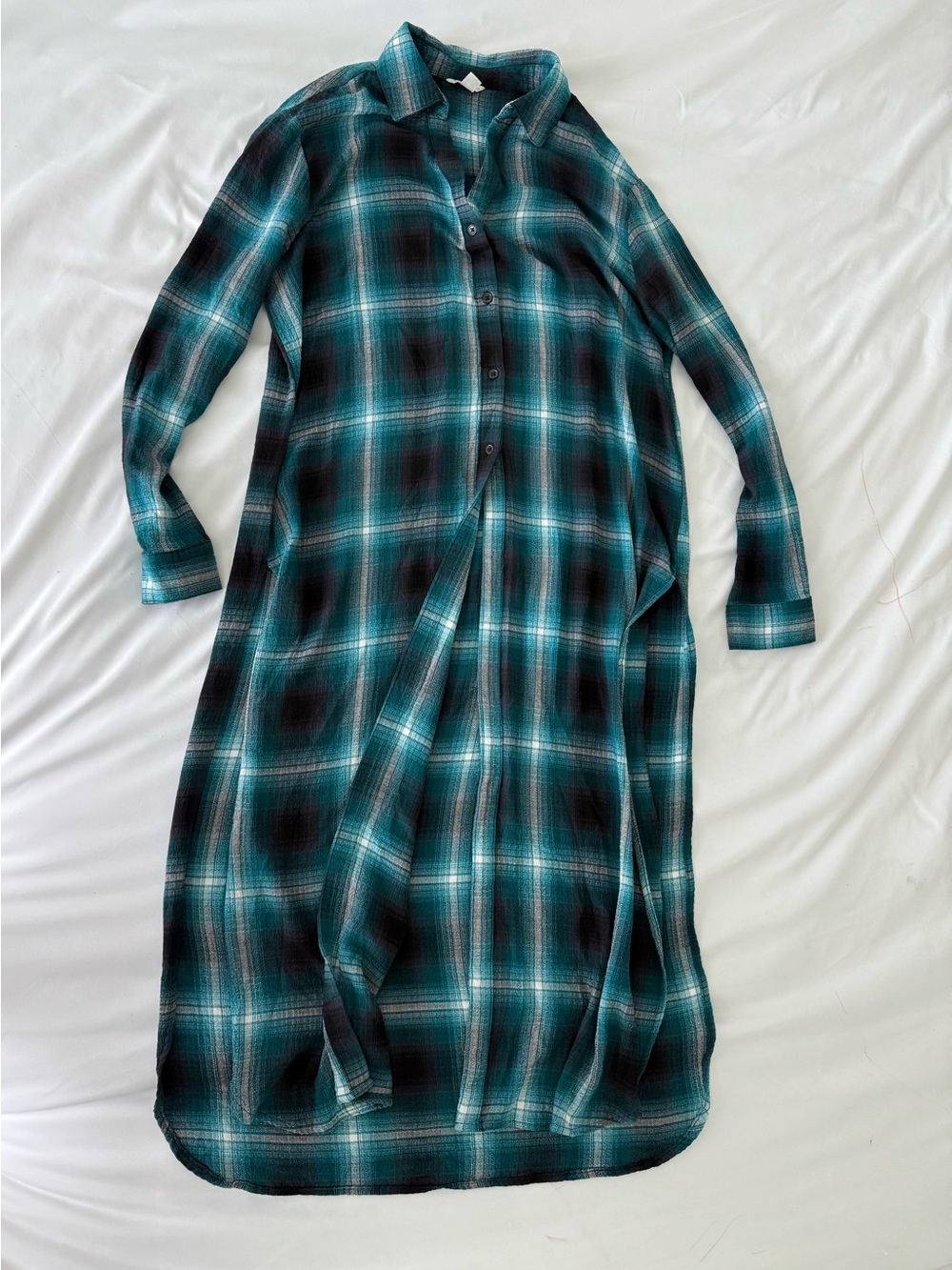Teal Plaid Maxi Shirt Dress